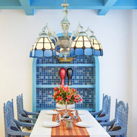 5 Lights Tiffany Flower Square Gem Diamond Chandelier Light Stained Glass Indoor Lighting for Foyer with Adjustable Chain in Blue - Rebooters