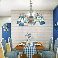 5 Lights Tiffany Flower Square Gem Diamond Chandelier Light Stained Glass Indoor Lighting for Foyer with Adjustable Chain in Blue - Rebooters