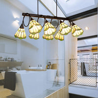 Beige Conical Island Lighting Fixture Tiffany Stylish 8 Lights - Rebooters