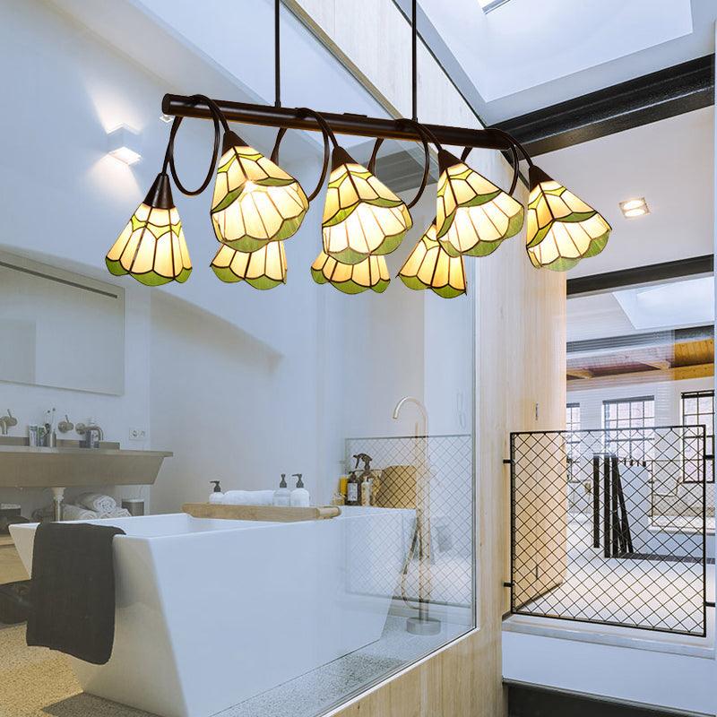 Beige Conical Island Lighting Fixture Tiffany Stylish 8 Lights - Rebooters