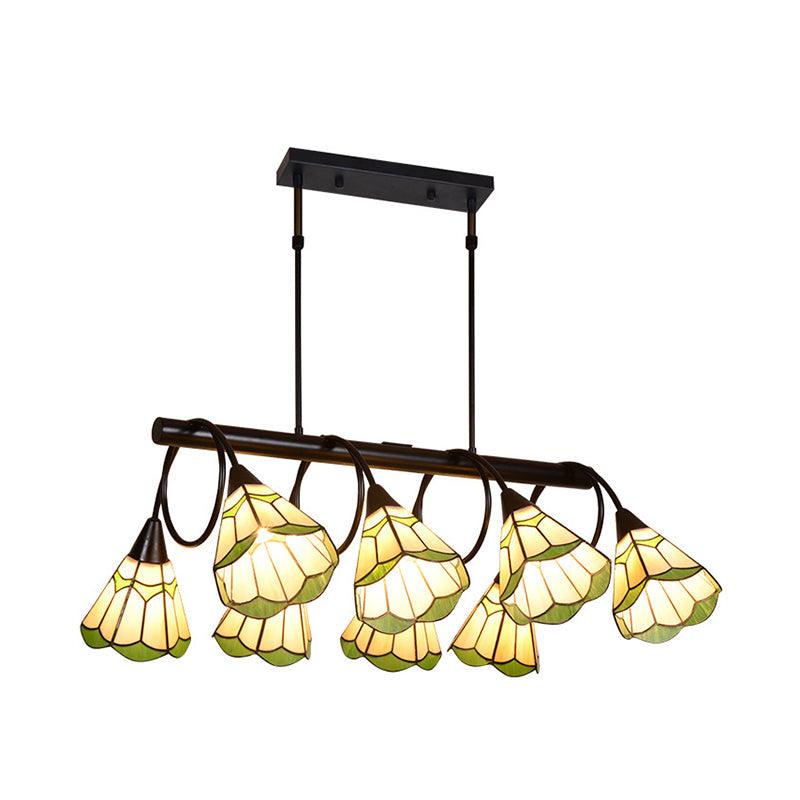 Beige Conical Island Lighting Fixture Tiffany Stylish 8 Lights - Rebooters