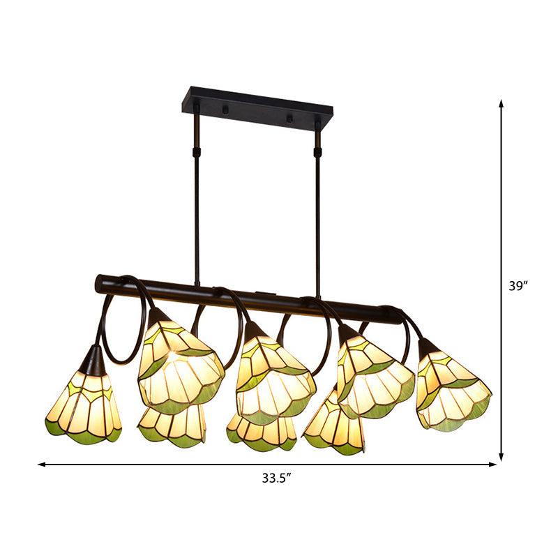 Beige Conical Island Lighting Fixture Tiffany Stylish 8 Lights - Rebooters