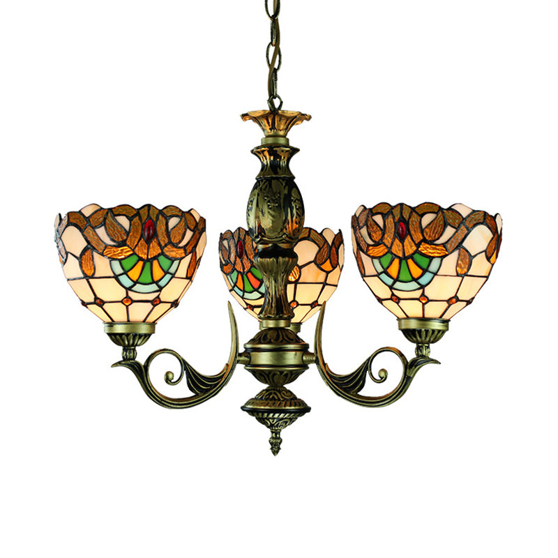 Victorian Bowl Chandelier Lighting Stained Glass 3 Lights Indoor Pendant - Rebooters