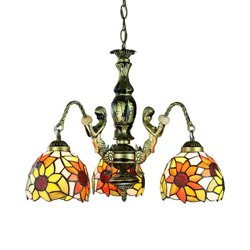 3 Lights Dining Room Ceiling Lamp Baroque Orange Chandelier - Rebooters