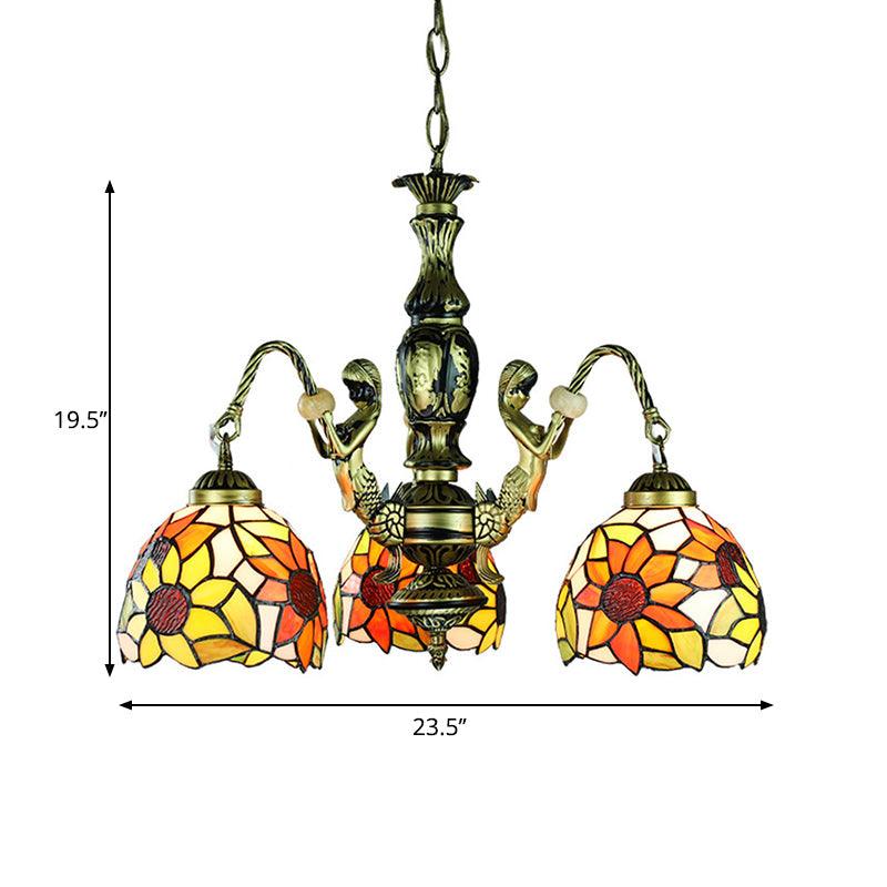 3 Lights Dining Room Ceiling Lamp Baroque Orange Chandelier - Rebooters