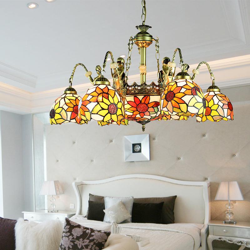 9/11 Lights Tiffany Sunflower Orange Chandelier Lamp for Bedroom - Rebooters