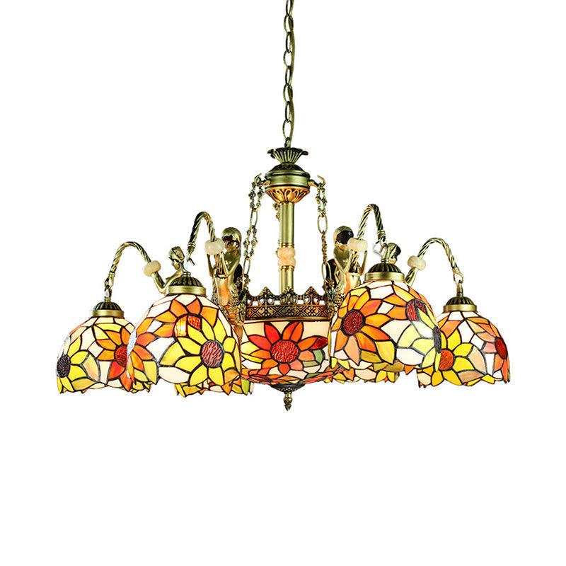 9/11 Lights Tiffany Sunflower Orange Chandelier Lamp for Bedroom - Rebooters