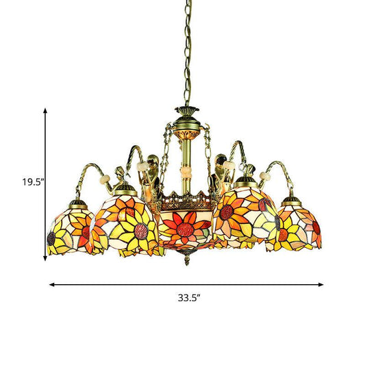 9/11 Lights Tiffany Sunflower Orange Chandelier Lamp for Bedroom - Rebooters