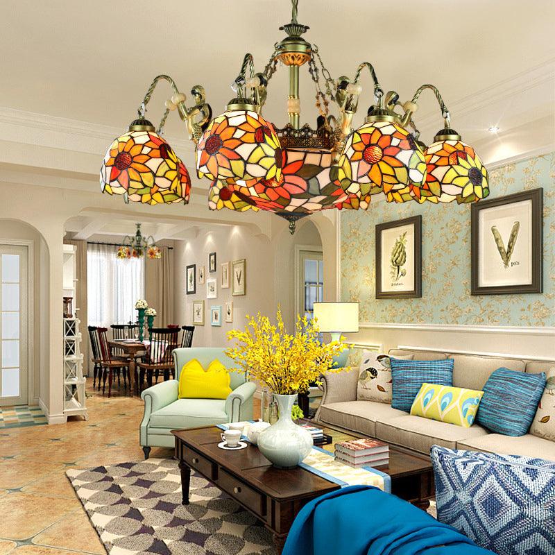 9/11 Lights Tiffany Sunflower Orange Chandelier Lamp for Bedroom - Rebooters