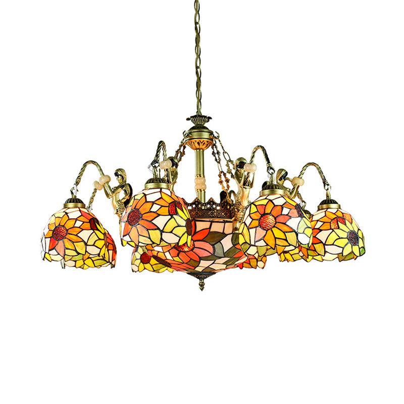 9/11 Lights Tiffany Sunflower Orange Chandelier Lamp for Bedroom - Rebooters