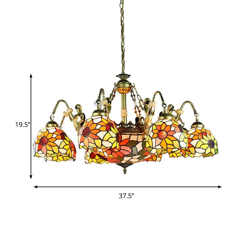 9/11 Lights Tiffany Sunflower Orange Chandelier Lamp for Bedroom - Rebooters