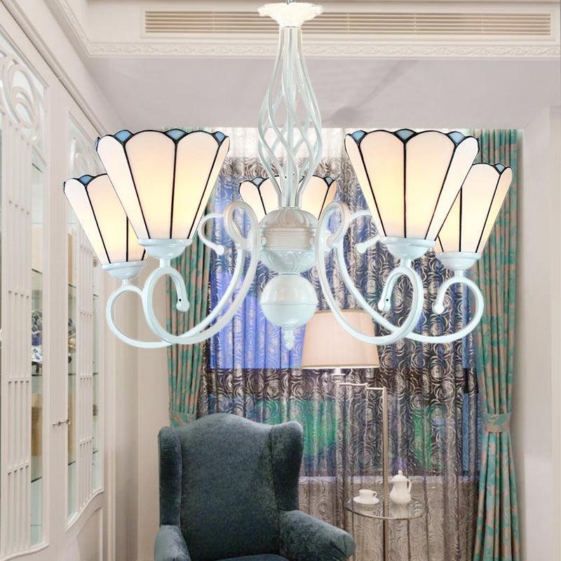 5 Lights Cone Chandelier Adjustable Chain White Glass Pendant - Rebooters