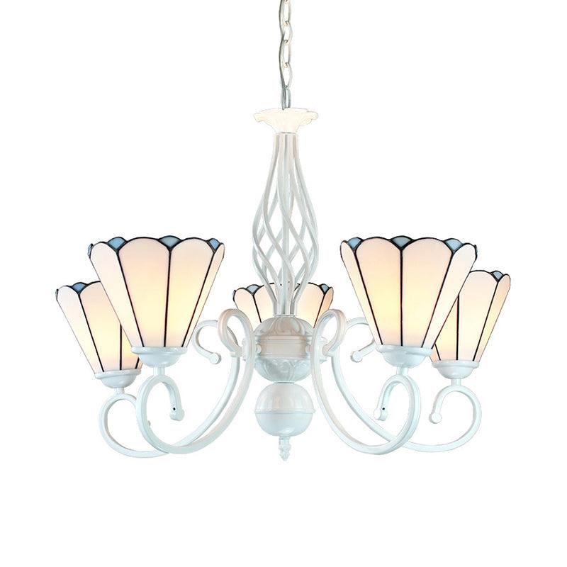 5 Lights Cone Chandelier Adjustable Chain White Glass Pendant - Rebooters