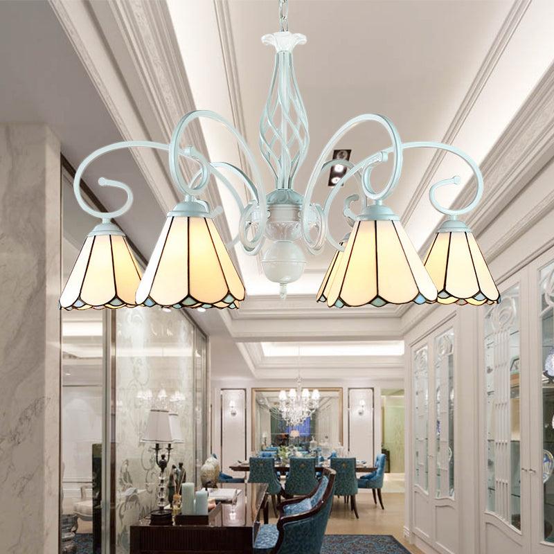 6/8 Lights Traditional Cone Pendant Lighting Adjustable Chandelier in White - Rebooters