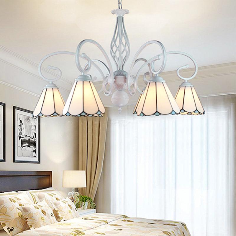 6/8 Lights Traditional Cone Pendant Lighting Adjustable Chandelier in White - Rebooters