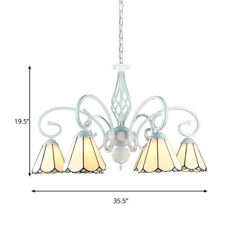 6/8 Lights Traditional Cone Pendant Lighting Adjustable Chandelier in White - Rebooters