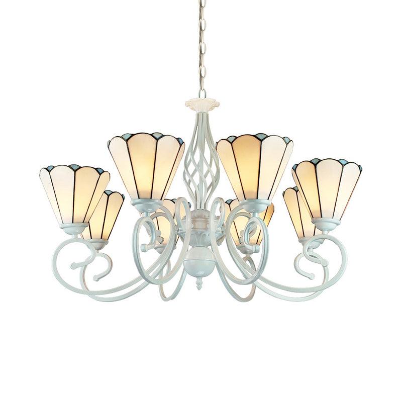 6/8 Lights Traditional Cone Pendant Lighting Adjustable Chandelier in White - Rebooters