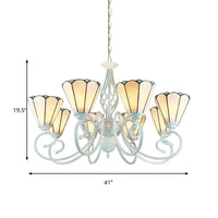 6/8 Lights Traditional Cone Pendant Lighting Adjustable Chandelier in White - Rebooters