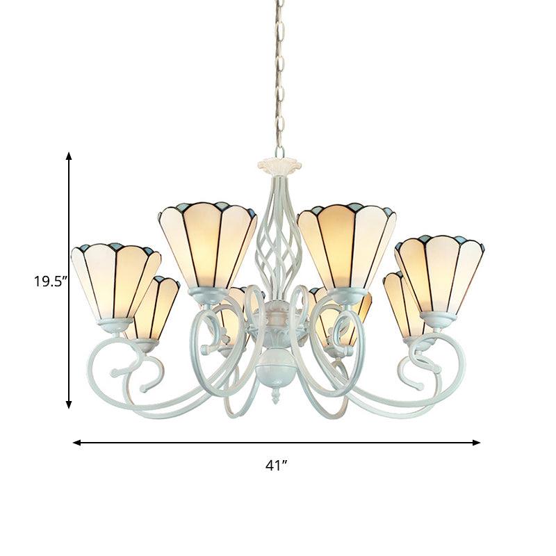 6/8 Lights Traditional Cone Pendant Lighting Adjustable Chandelier in White - Rebooters