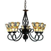 5 Lights Peacock Ceiling Pendant Stained Glass Chandelier - Rebooters