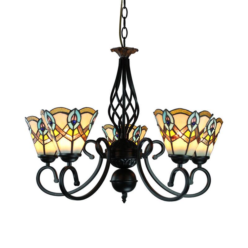 5 Lights Peacock Ceiling Pendant Stained Glass Chandelier - Rebooters