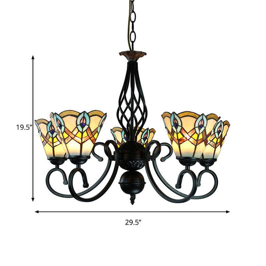 5 Lights Peacock Ceiling Pendant Stained Glass Chandelier - Rebooters
