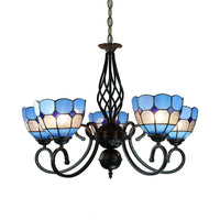 5 Lights Bowl Chandelier Lighting Adjustable Chain Blue Pendant - Rebooters