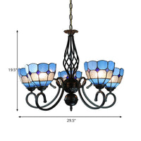 5 Lights Bowl Chandelier Lighting Adjustable Chain Blue Pendant - Rebooters