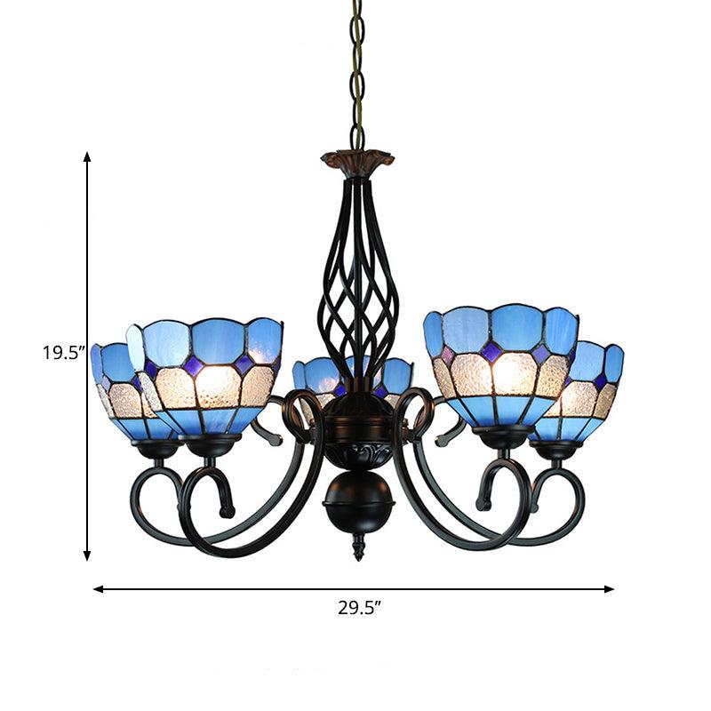 5 Lights Bowl Chandelier Lighting Adjustable Chain Blue Pendant - Rebooters