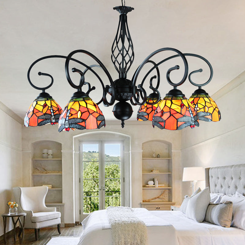 Tiffany Dragonfly Ceiling Chandelier with Curved Arm - Rebooters
