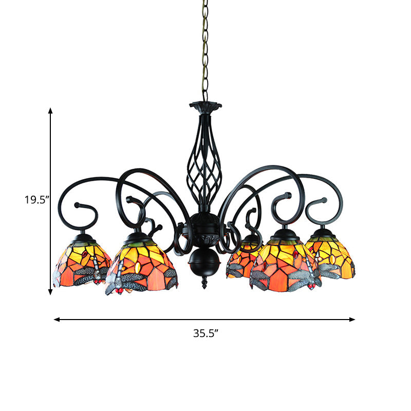 Tiffany Dragonfly Ceiling Chandelier with Curved Arm - Rebooters