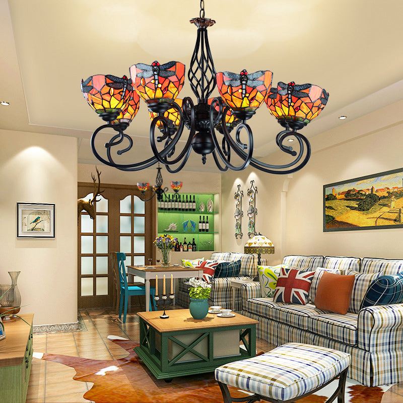 Tiffany Dragonfly Ceiling Chandelier with Curved Arm - Rebooters