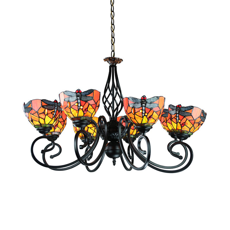 Tiffany Dragonfly Ceiling Chandelier with Curved Arm - Rebooters