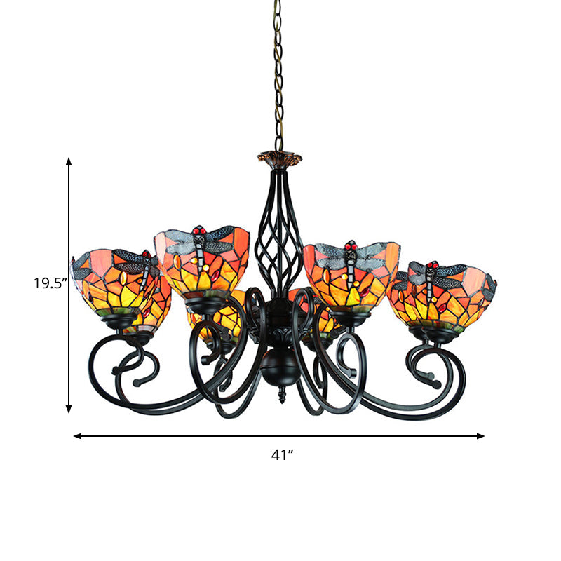 Tiffany Dragonfly Ceiling Chandelier with Curved Arm - Rebooters