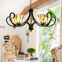 5/6/8 Heads Tiffany Cone Chandelier Lamp Beige Indoor Light - Rebooters