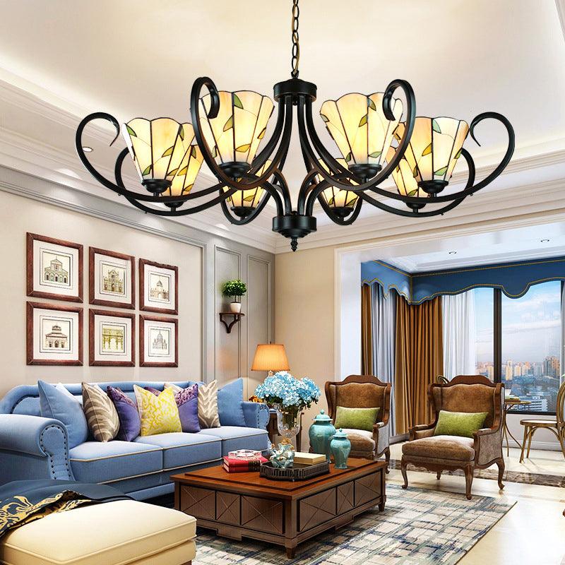 5/6/8 Heads Tiffany Cone Chandelier Lamp Beige Indoor Light - Rebooters