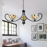 Beige Bowl Suspended Light with Colorful Bead Tiffany Chandelier - Rebooters