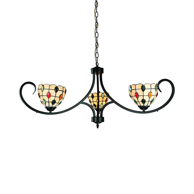 Beige Bowl Suspended Light with Colorful Bead Tiffany Chandelier - Rebooters