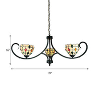 Beige Bowl Suspended Light with Colorful Bead Tiffany Chandelier - Rebooters