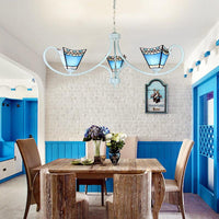 3 Lights Pyramid Hanging Light Blue Glass Nautical Light - Rebooters