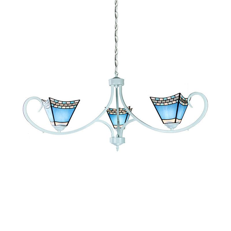 3 Lights Pyramid Hanging Light Blue Glass Nautical Light - Rebooters