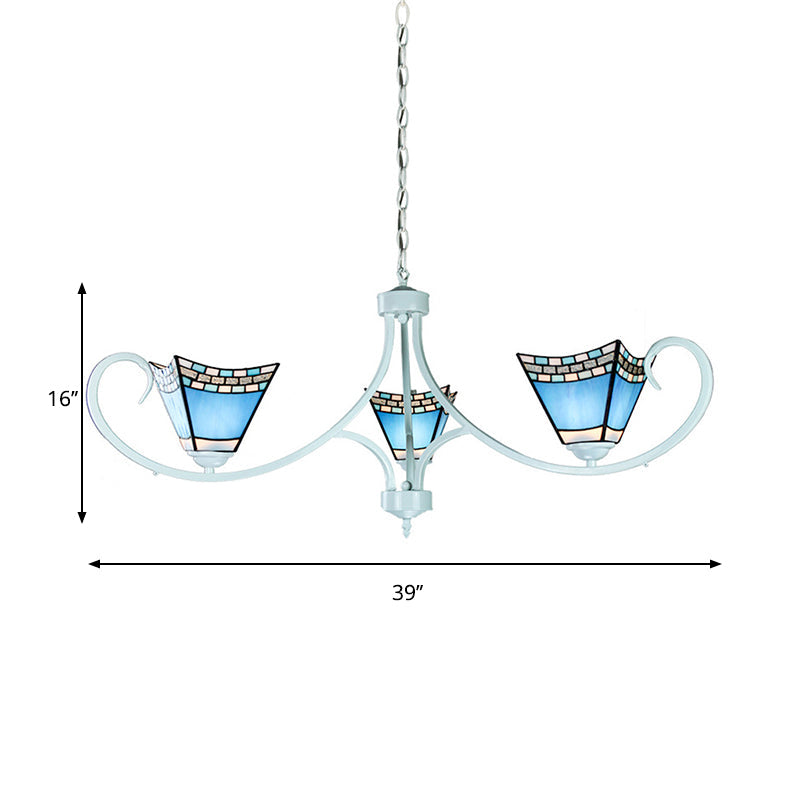 3 Lights Pyramid Hanging Light Blue Glass Nautical Light - Rebooters