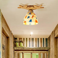 Antique Domed Ceiling Mount Light with Deer Horn in Beige - Rebooters