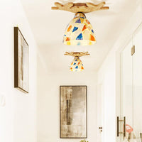 Antique Domed Ceiling Mount Light with Deer Horn in Beige - Rebooters