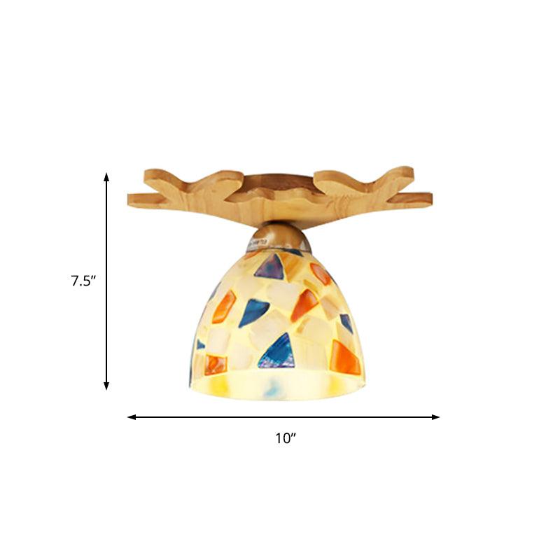 Antique Domed Ceiling Mount Light with Deer Horn in Beige - Rebooters