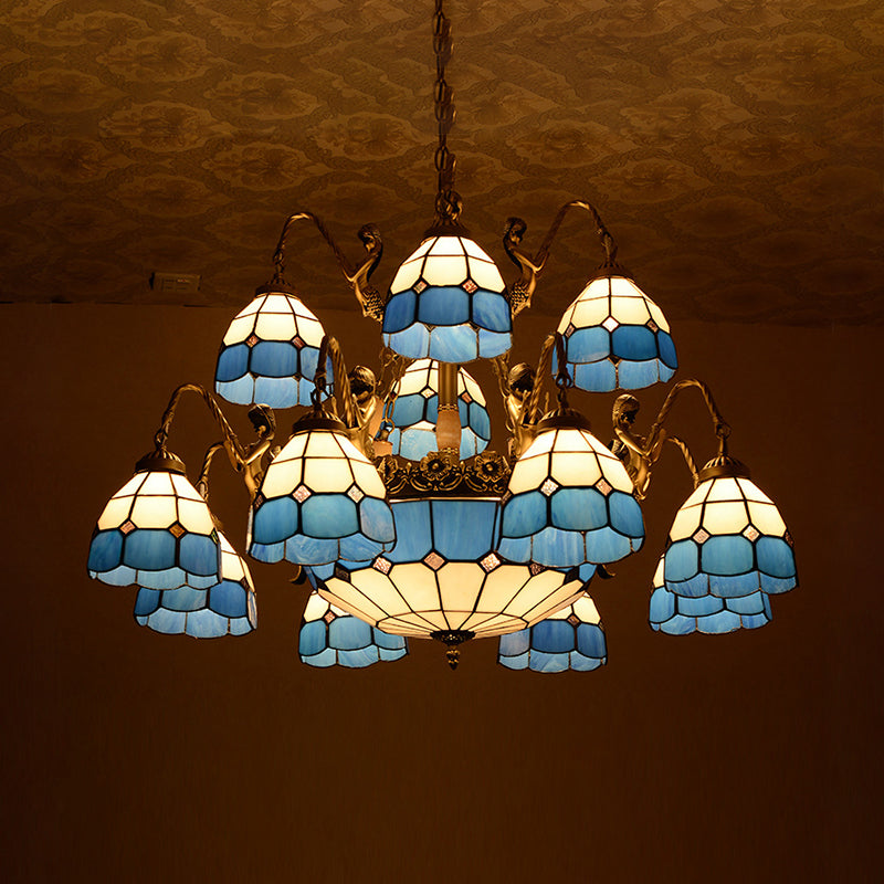 15 Lights Living Room Ceiling Lamp Tiffany Style Blue Chandelier - Rebooters