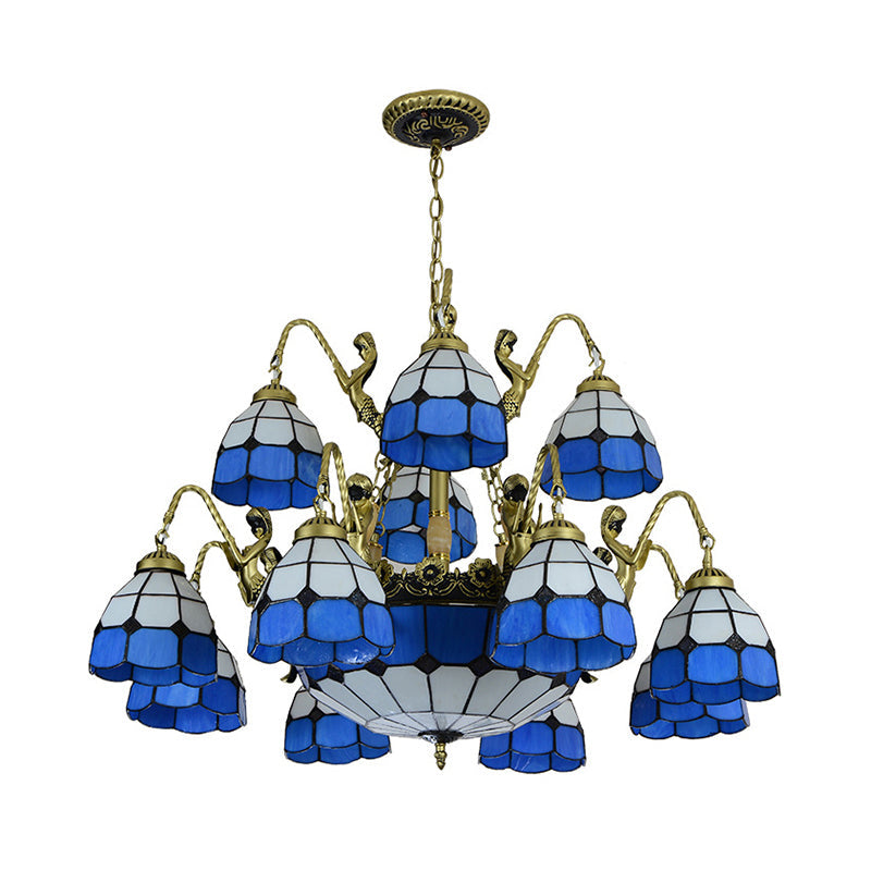 15 Lights Living Room Ceiling Lamp Tiffany Style Blue Chandelier - Rebooters