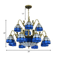 15 Lights Living Room Ceiling Lamp Tiffany Style Blue Chandelier - Rebooters