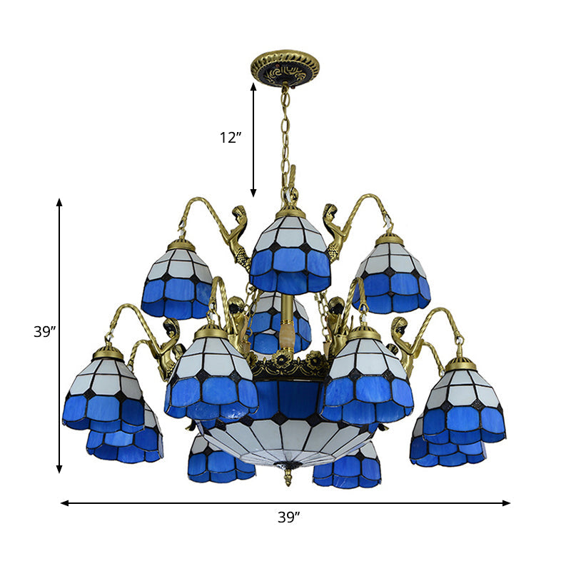 15 Lights Living Room Ceiling Lamp Tiffany Style Blue Chandelier - Rebooters