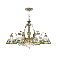 9 Lights Peacock Pendant Lighting Tiffany Style White Stained Glass Chandelier Lamp - Rebooters